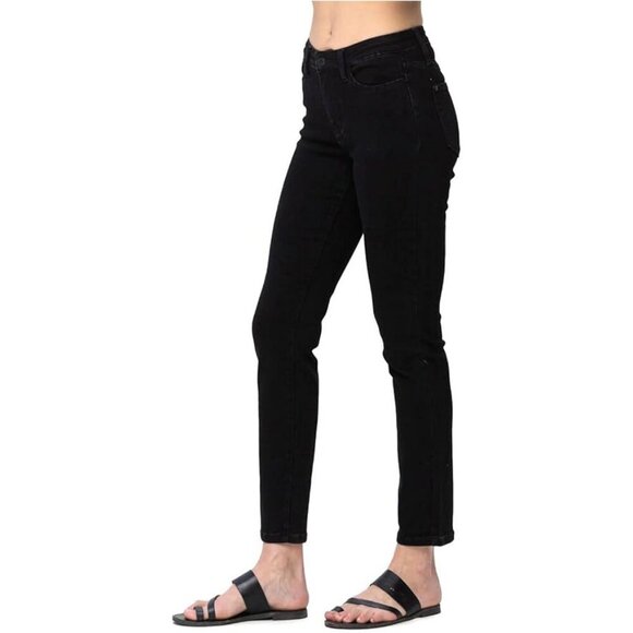 Judy Blue Denim Sz 32 Black Jeans MidRise Cropped Jeans Non-Distressed Stretchy - Picture 1 of 9